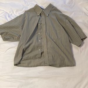 green striped, short sleeve flannel